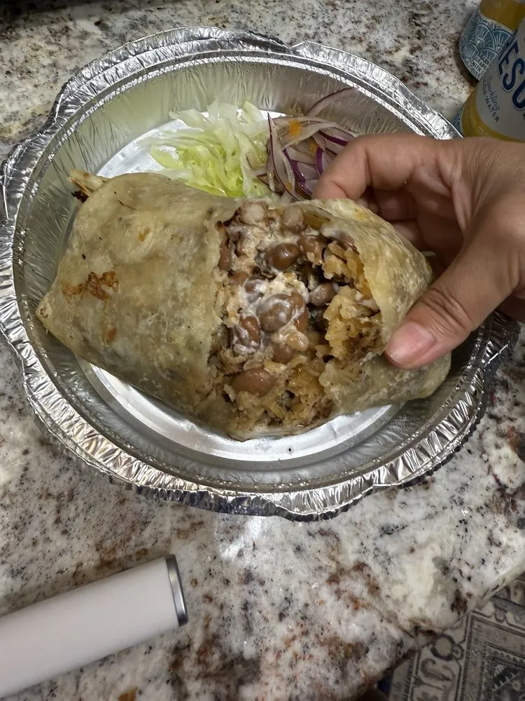 Burrito filled with rice and beans