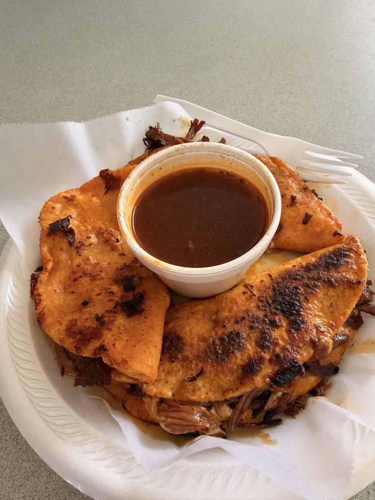 Quesabirrias with a cup of consomé