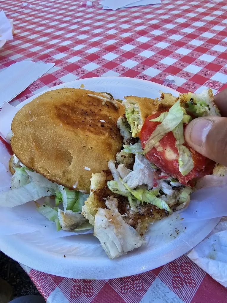 Torta with chicken, tomato and lettuce